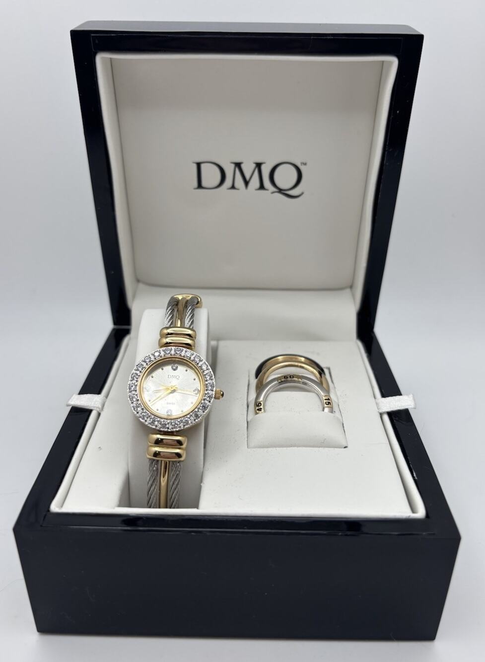 DMQ Ladies Swiss Metal Watch With 4 Bezels New In Box - Needs A New Battery